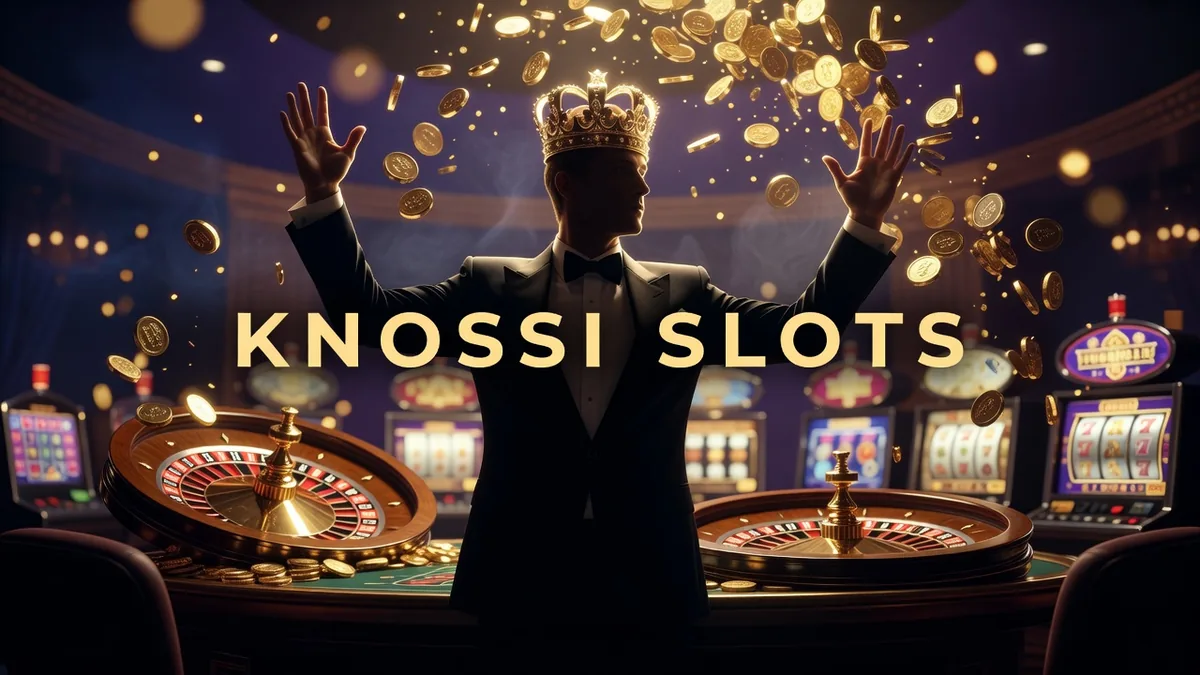 Spielhalle mit Roulette und Automaten, Münzen in der Luft — Symbolbild zu Knossi Slots